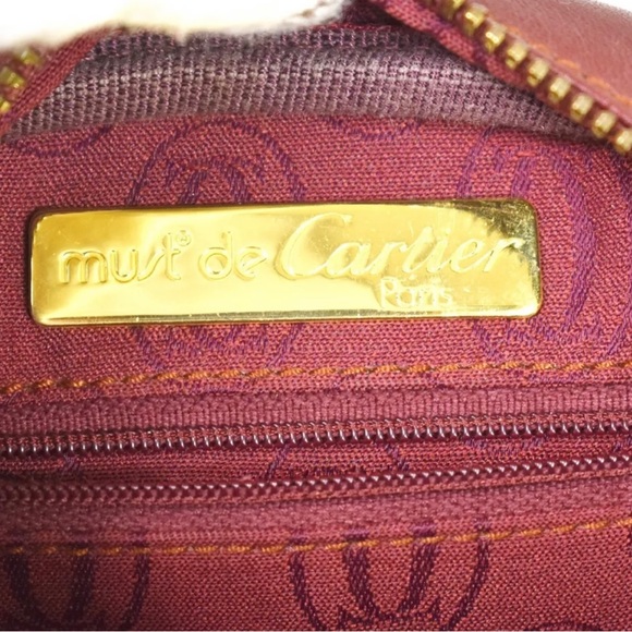 MUST DE CARTIER 2C Logo Shoulder Bag Leather Bordeaux Gold-Plated made in Italy - Picture 10 of 13